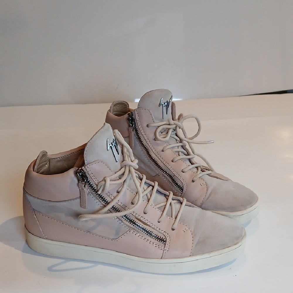👟💖 Giuseppe Zanotti Pink Leather Suede Zip Sneakers IT38 High Top Side Zippers